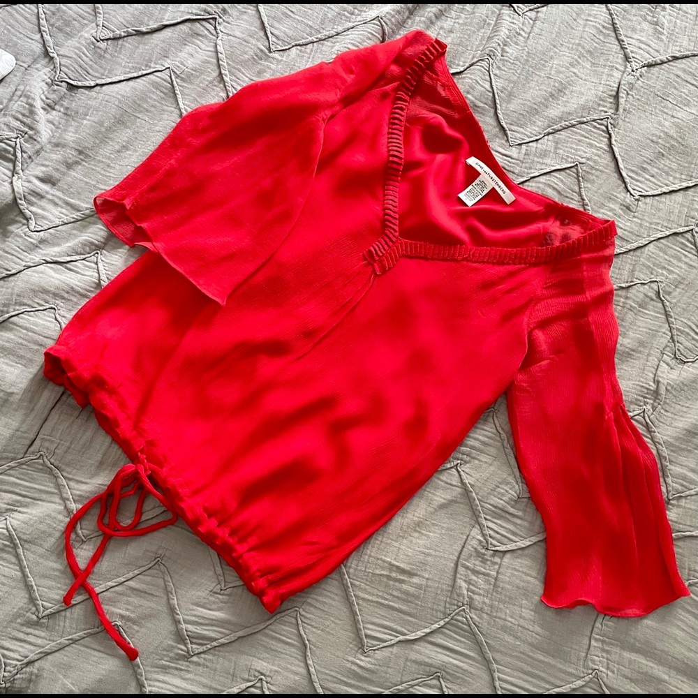 DIANE VON FURSTENBERG DVF Red Silk Blouse 4